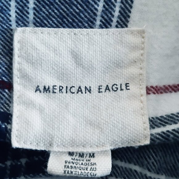 American Eagle Men's Size Medium Blue Plaid Button Down Shirt Long Sleeve Cotton - Picture 4 of 5